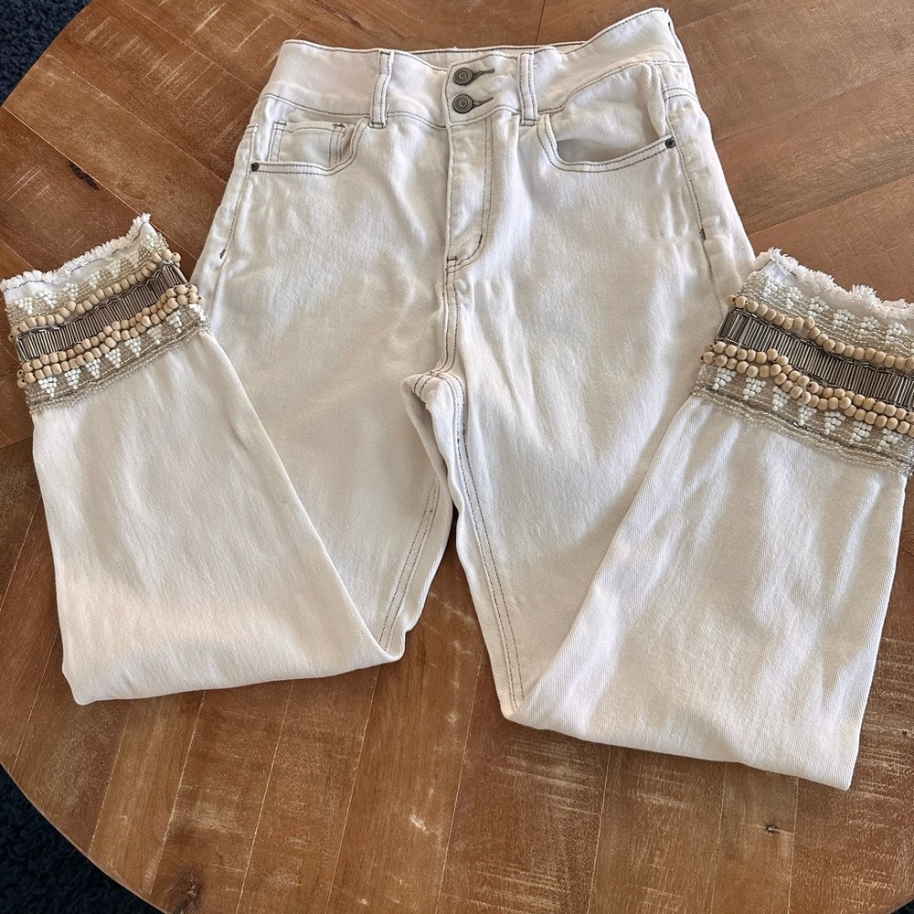 White beaded jeans
